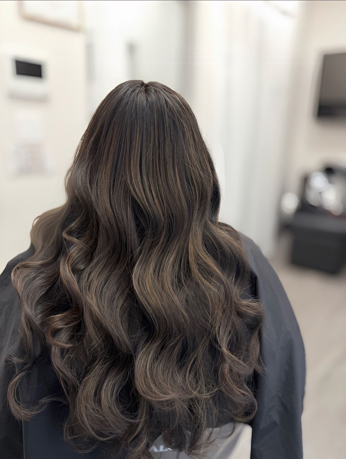 Brunette balayage with Hollywood waves by Francesca