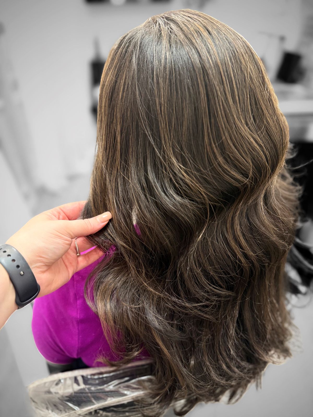 Brunette with warm honey balayage highlights